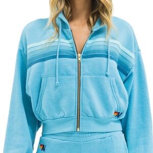 Aviator Nation cropped blue zip up hoodie sweatshirt. New with tags!!